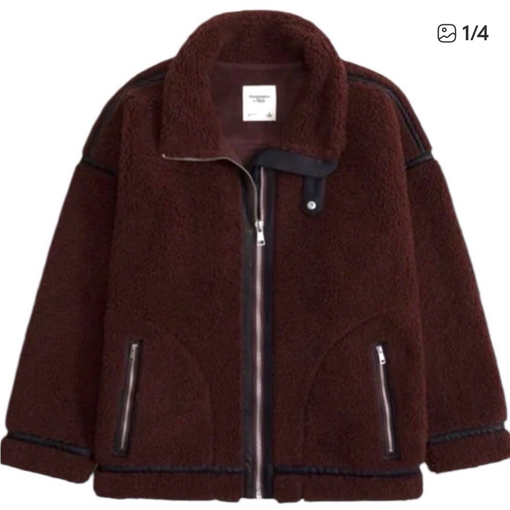 Abercrombie & Fitch Contrast Trim Sherpa Aviator Jacket NWT